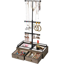 Load image into Gallery viewer, Keebofly Jewelry Organizer Metal & Wood Basic Storage Box - 3 Tier Jewelry Stand for Necklaces Bracelet Earrings Ring Weathered Grey