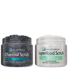 Load image into Gallery viewer, M3 Naturals Charcoal Body Scrub 12 oz + Superfood Body Scrub 12 oz