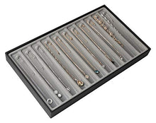 Load image into Gallery viewer, JACKCUBE Design Stackable Synthetic Leather Jewelry Tray Earring Necklace Bracelet Ring Organizer Display Storage Box(Set of 4, Black, 16 x 9.6 x 1.6 inches)- :MK212-3ABCD