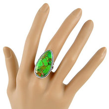 Load image into Gallery viewer, Turquoise Ring Sterling Silver 925 Genuine Gemstones Size 6 to 11 (Green Turquoise, 9)
