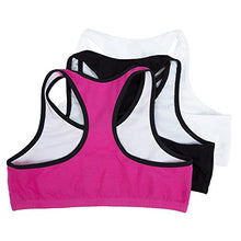 Load image into Gallery viewer, Fruit of the Loom Girls' Cotton Built-up Sport Bra, Passion Fruit with Black/White/Black, 32