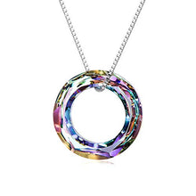 Load image into Gallery viewer, Christmas Birthday Jewelry Gift for Her, Circle Crystal Pendant Necklace for Women with Swaovski Element 925 Simple Dainty Sterling Silver Necklace(Dia 0.78'' Circle Purple)