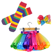 Load image into Gallery viewer, BGFKS Little Girls Tutu Outfit,Layered Ballet Tulle Rainbow Tutu Skirt with Hairbow and Long Stockings