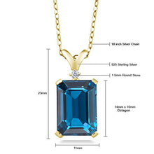 Load image into Gallery viewer, Gem Stone King London Blue Topaz and White Diamond 18K Yellow Gold Plated Silver Pendant Necklace 8.52 Cttw with 18 Inch Chain