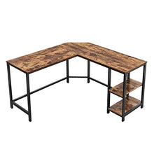 Load image into Gallery viewer, VASAGLE L-Shaped Computer Desk, Corner Desk, Office Study Workstation with Shelves for Home Office, Space-Saving, Easy to Assemble, Industrial, Rustic Brown and Black ULWD72X