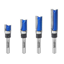 Load image into Gallery viewer, KOWOOD Plus Pattern Flush Trim Router Bit Set, 1/4 Inch Shank, Top Bearing Flush Trim Bit Kit. Cutting Height in 25/64”, 3/4”, 1”, 1-1/2”. With updated Kowood C3 Carbide. Great for trim shelf edging, veneer or laminates