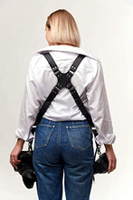 Load image into Gallery viewer, Camera Strap Accessories for Two-Cameras – Dual Shoulder Leather Harness – Multi Camera Gear for DSLR/SLR Black ProInStyle strap by Coiro
