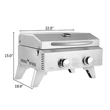 Load image into Gallery viewer, Propane Tabletop Grill, Two-Burner, Stainless Steel Gas Grill Portable 2000 BTU BBQ Grid with Foldable Legs for Outdoor Camping Picnic EASY SETUP