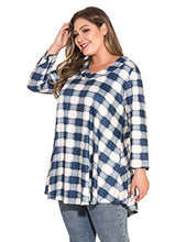Load image into Gallery viewer, MONNURO Womens Plus Size 3/4 Sleeve V Neck Button Casual Loose Flowy Swing Tunic Tops Basic Tee Shirts for Leggings(6-Khaki,3X)