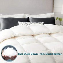 Load image into Gallery viewer, Bedsure 100% Cotton Down Comforter Full/Queen Size (88x88 inches) - Down and Feather Quilted Comforter, 50 OZ 700 Fill Power Washable All Season Bed Comforter - White Duvet Insert with Corner Tabs