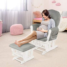 Load image into Gallery viewer, Costzon Baby Glider and Ottoman Cushion Set, Wood Baby Rocker Nursery Furniture, Upholstered Comfort Nursery Chair & Ottoman with Padded Arms (Light Gray)