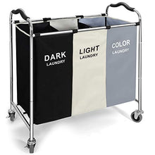 Load image into Gallery viewer, 240L Laundry Hamper, Large Blanket Storage Basket Sorter 3 Section Bag Organizer for Dirty Clothes - Toys - Towel,16 X 30 X 35 inch Heavy Duty Laundry Cart Baskets with Wheels in Laundry Room Organization