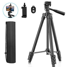 Load image into Gallery viewer, Phone Tripod, 51" Extendable Travel Lightweight Tripod Stand with Carrying Bag, Universal Tripod with Bluetooth Remote, Cell Phone Mount for iPhone Xs/Xs Max/Xr/X/8/8 Plus/Samsung/Android Phone,Camera