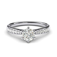 Load image into Gallery viewer, 14k white gold 1.0 CT Classic 6-Prong Simulated Diamond Engagement Ring Graduated Side Stones Promise Bridal Ring (5)