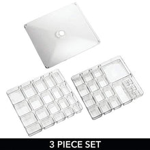 Load image into Gallery viewer, mDesign Stackable Plastic Storage Jewelry Box - 2 Organizer Trays with Lid for Drawer, Dresser, Vanity - Holds Necklaces, Bracelets, Bangles, Rings, Earrings - 3 Pieces - Clear