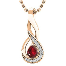 Load image into Gallery viewer, Dazzlingrock Collection 18K 5X4 MM Pear Lab Created Ruby & Round Diamond Ladies Teardrop Pendant, Rose Gold