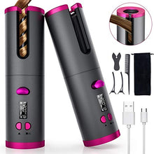 Load image into Gallery viewer, Fezax Cordless Auto Hair Curler, Automatic Curling Iron with LCD Display Adjustable Temperature & Timer, Portable Rechargeable Rotating Ceramic Barrel Curling Wand Fast Heating for Hair Styling