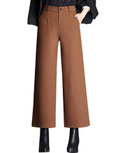 Load image into Gallery viewer, Tanming Women's Thick Wool Blend Cropped Wide Leg Pant Trousers (Small, Brown)