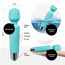Load image into Gallery viewer, Personal Wand Massager for Men and Women - 20 Vibration Modes & 8 Speeds. Rechargeable Hand Held Massager (Mint)