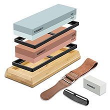 Load image into Gallery viewer, Sharpening Stone Whetstone Set 2 Side Grit 400/1000 3000/8000 Professional Kitchen Knife Sharpener Stone Kit Wet Stones for Sharping Knives with Bamboo Base Angle Guide