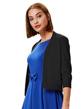 Load image into Gallery viewer, GRACE KARIN Women's Soft Knit Sweaters 3/4 Sleeve Open Front Cropped Bolero Cardigans (Black&Yellow,XL