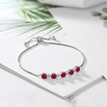 Load image into Gallery viewer, Gem Stone King 925 Sterling Silver Red Created Ruby and White Diamond Adjustable Tennis Bracelet For Women, 5.26 Cttw