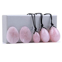 Load image into Gallery viewer, Banshren 5 Piece Rose Quartz Healing Crystals Set, 3 Rose Crystal Quartz Drilled Eggs in Graduated Sizes for Kegel Exercise or Vaginal Training (Small, Medium, Large) & 2 Worry Stones for Meditation