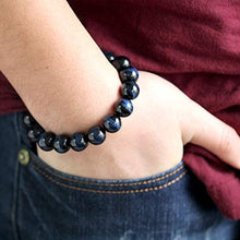 Load image into Gallery viewer, Jewever Original Natural Blue Tiger Eye Gemstone 12mm Smooth Round Beads Stretch Unisex