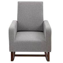 Load image into Gallery viewer, HOMCOM Accent Lounge Rocking Chair with Solid Curved Wood Base and Linen Padded Seat, Grey