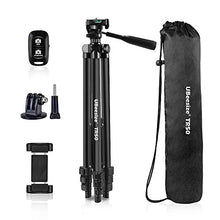Load image into Gallery viewer, UBeesize Phone Tripod, 51" Adjustable Travel Video Tripod Stand with Cell Phone Mount Holder & Smartphone Bluetooth Remote, Compatible with iPhone/Android (Black)