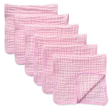 Load image into Gallery viewer, Muslin Burp Cloths 6 Pack Large 100% Cotton Hand Washcloths 6 Layers Extra Absorbent and Soft (Pink, Pack of 6)