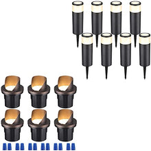Load image into Gallery viewer, LEONLITE 6-Pack 12V Landscape Well Lights Low Voltage, 6W LED In-Ground Lighting, 3000K Bundle LEONLITE 8-Pack LED Low Voltage Bollard Landscape Lights, 12V-24V AC/DC, 5W 400lm, 3000K