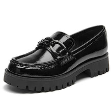 Load image into Gallery viewer, VERDASCO Platform Loafers for Women Leather Chunky Heel Lug Sole Shoes Womens Penny Loafers Comfort Slip On Round Toe Office Work Shoes Fashion Dress Shoes for Women(Black with Chain, 8)