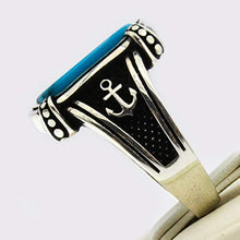 Load image into Gallery viewer, Solid 925 Sterling Silver Rings for Men Turkish Handmade Simulated Turquoise Anchor Luxury Design Premium Quality (9)