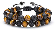 Load image into Gallery viewer, Hamoery 8mm Lava Rock Bead Anxiety Bracelet for Men Women Double Braided Rope Essential Oil Diffuser Bracelet(Lava Tiger Eye)