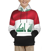 Load image into Gallery viewer, of a Iraq Flag Print Hoodies Kids 3D Print Sweatshirts Long Sleeve Pullover Hoodies with Pocket for Teen Boys and Girls Black