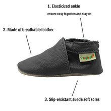 Load image into Gallery viewer, SAYOYO Baby Soft Sole Prewalkers Skid-Resistant Baby Toddler Shoes Cowhide Shoes (12-18 Months, Dark Grey)