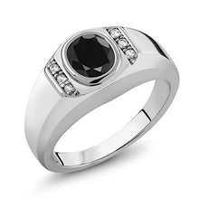 Load image into Gallery viewer, Gem Stone King 1.72 Ct Oval Black Sapphire White Created Sapphire 925 Sterling Silver Men's Ring (Size 11)