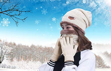 Load image into Gallery viewer, HINDAWI Winter Beanie Hat Neck Warmer Scarf and Touch Screen Gloves Set for Women Knit Skull Cap Infinity Circle Scarves Mittens Beige