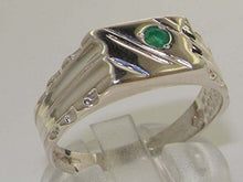 Load image into Gallery viewer, 925 Sterling Silver Real Genuine Emerald Mens Signet Anniversary Ring - Size 8