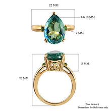 Load image into Gallery viewer, 925 Sterling Silver Vermeil Yellow Gold Plated Pear Peacock Triplet Quartz Chrome Diopside Ring Engagement Wedding Anniversary Bridal Jewelry for Women Size 8 Ct 4.4