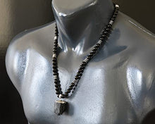 Load image into Gallery viewer, ElisaJewelryArt - Natural Raw Tourmaline Crystal Pendant Black Onyx Stone Beaded Necklace Genuine Gemstone Purification Stone Clasp Closure Necklace Unisex Necklace (22, Raw Tourmaline)