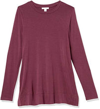 Load image into Gallery viewer, Amazon Brand - Daily Ritual Women's Soft Rayon Jersey Crew Neck Long Sleeve Split-Hem Tunic, Fig, Large
