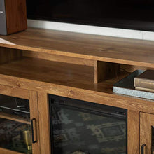 Load image into Gallery viewer, WE Furniture Tall Rustic Wood Fireplace Stand for TV's up to 64" Living Room Storage, Barnwood Brown