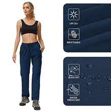Load image into Gallery viewer, Women's Hiking Capris Pants Outdoor Zipper Pockets Lightweight Quick Dry, Workout Travel Cargo Pant Water Resistant Elastic Waist UPF 50 UV-Block Navy Blue
