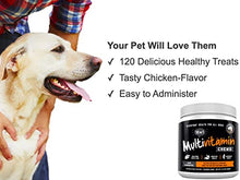 Load image into Gallery viewer, 10 in 1 Multivitamin Chew Treats for Dogs. 20 Healthy Actives: Glucosamine, Chondroitin & Turmeric for Joint Support, Omega Fish Oil for Skin, Pumpkin & Cranberry for Gut & Immune Health.120ct