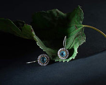 Load image into Gallery viewer, Ahura Mazda Collection Handmade Sterling Silver Aquamarine Earrings for Women, Genuine March Birthstone Filigree Jewelry with Small Crystal Zircon, 925 Handcrafted Aqua Blue Earring Gift