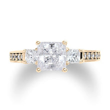 Load image into Gallery viewer, Ioka - 1.5 Ct. Cubic Zirconia CZ 3 Stone Princess Cut Engagement Ring Solid 14K Yellow Gold With Stones in Band - Size 5 - Size 5