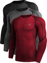 Load image into Gallery viewer, Neleus Men's 3 Pack Compression Workout Long Sleeve Shirts,5030,Black,Grey,Red,3XL