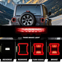 Load image into Gallery viewer, KIWI MASTER Smoked LED Tail Lights & 3rd Brake Light Set for 2018-2022 Jeep Wrangler JL Accessories Third Brake Light High Mount Stop Light Reverse Light Turn Signal Light (Black Housing Smoke Lens)
